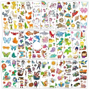 Kids 300+ Styles Temporary Tattoo Stickers Set for Girls & Boys Space Dinosaur Animal & Butterfly Designs Birthday Party
