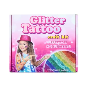 Kids’ 71 Design Glitter Tattoo Kit with 10 Colorful Glitters No Glue Required Offset Printing on Paper Material