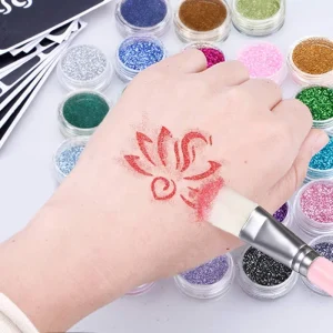 Kids Adults DIY Glitter Stencil Set for Face Body Painting Halloween Christmas Body Art Temporary Tattoo Kit Party Supplies