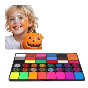 Kids Gentle Body Painting Kit 42 Non Toxic Water Activated Vibrant Colors 40 Stencil Brushes Sponges Commercial Use