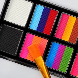 Kids Glow in the Dark Face Painting Kit Water Based Rainbow Strips Body Makeup Set Skin Harmless Easy Clean Palette for Carnival