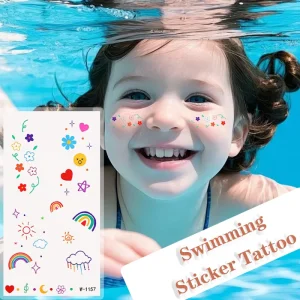 Kids Temporary Tattoo Stickers 48H Waterproof Easy Apply Colorful Designs Swim Tattoos for Swim Schools Pool Activities