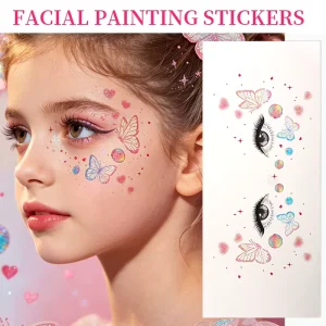 Kids Temporary Waterproof Butterfly Face Tattoo Sticker Hypoallergenic Colorful Cartoon Facial Body Art for Children Party