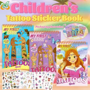 Kids Waterproof Temporary Tattoo Sticker Book 200pcs Easy Peel off No cut Cartoon Animal Princess Design Stickers for Children