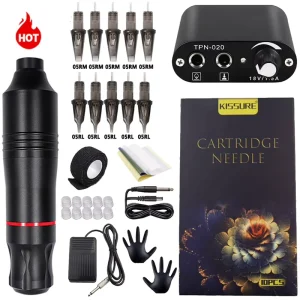Kissure Complete Tattoo Machine Set Rotary Gun Tattoo Pen Power Supply Cartridges Needles Permanent Makeup Machine Accessories