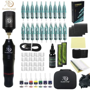 Kissure Wireless Tattoo Kit Rotary Tattoo Pen With Tattoo Ink Cartridge Needles Permanent Makeup for Beginners