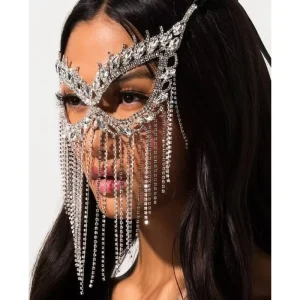 Korean Lady Charm Diamond Eye Masks Tassel Beads Stone Women Party Body Chain Rhinestone Masks Face Jewelry