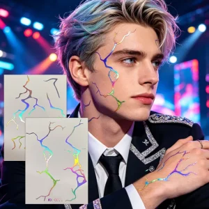 Kpop Girl Group Idol Stage Makeup Tattoo Sticker Holographic Laser Y2K Cyberpunk Waterproof Temporary Face Body Art Tattoo