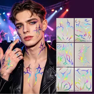 Kpop Idol Style Monster Hunter Sharp Armor Holographic Laser Y2K Cyberpunk Iridescent Rainbow Metallic Temporary Tattoo Stickers