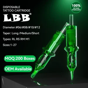 LBB Stainless Steel Disposable Green Tattoo Cartridge Needles Professional Body Art OEM Quality 100% EO Gas Sterilized