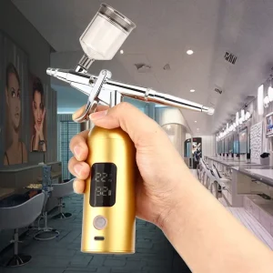LED Display Piston Airbrush Kit 35PSI Pressure 3 Adjustable Speed Settings Copper for Body Painting Nail