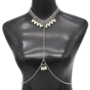 Ladies Pearl Crystal Bikini Body Chains for Women Summer Beach Party Jewelry Accessories