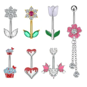 Ladies Sexy Stainless Steel Pole Colored Butterfly Belly Piercing Shiny Zircon Inlay Gold Plated Cute Wedding Jewelry