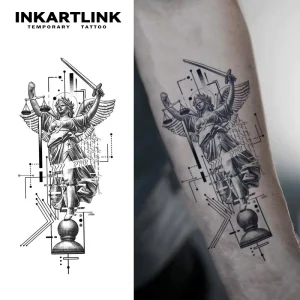Lady Justice Tattoo Sticker Greek Goddess Scales Sword Glitch Art Modern Geometric Herbal 15 Days Bulk