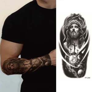 Large Half-Arm Sleeve Water Transfer Temporary Tattoo Stickers for Men and Women, Forearm Tribal Wolf Tiger Lion Owl