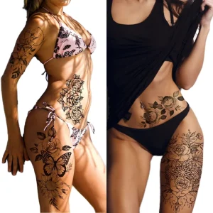 Large Size Half Arm Waterproof Tattoo Wolf Dragon Flower Water Transfer Temporary Black Tattoo Stickers
