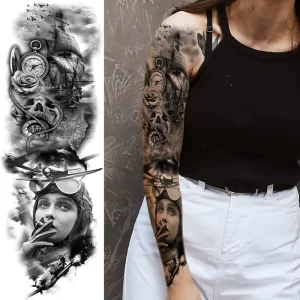 Large Size Realistic Color Adults Tattoo Sleeve Full Arm Body Temporary Tattoo Sticker