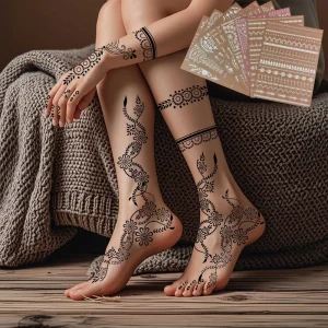 Large Size Simple Hand Foot Tattoo Henna Stencils Vintage Floral Body Painting Waterproof Hollow Mehndi Henna Sticker Templates