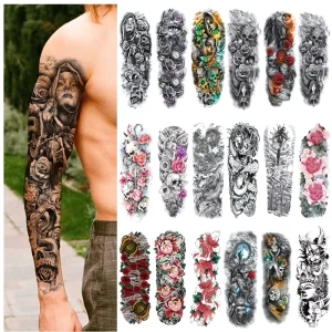 Large Size Waterproof Body Tatoo Stickers Full Sleeve Arm Long Lasting Fake Temporary Tattoos for Men Women Adult