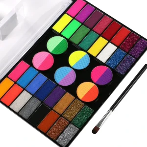 Large Water-Based Face Paint Kit With Stencil & Glitter Safe Non-Toxic Body Painting Supplies