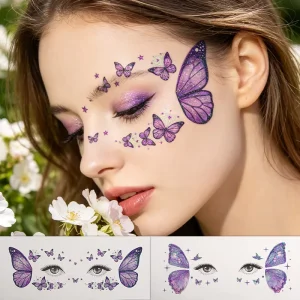 Laser Butterfly Freckle Face Tattoo Sticker Glitter Heart Design Temporary Face Jewels for Eye Makeup