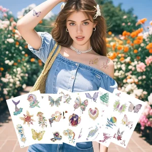 Laser Metallic Temporary Tattoo Stickers 8 Waterproof Shiny Gold Silver Body Art Designs Metal Style