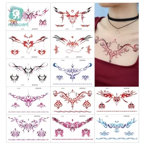 Latest Realistic Colorful Temporary Tattoos Body Art Flower Shoulder Neck Succubus Waist Collarbone Temporary Tattoos