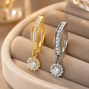 Lead & Nickel Free G23 Titanium Zircon Studded 24K Gold Plated Curved Barbell Belly Button Ring Wedding Body Jewelry