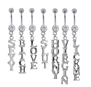Letter Navel Ring Unique Fashion Jeweled Dangling Words Belly Rings