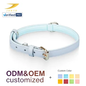 Light Blue Soft Padded Faux Leather Pet Collar Metal Buckle Adjustable Leather Dog Collar for Small Medium Dogs
