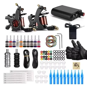 Liner and Shader Tattoo Machine Coil Guns Kit, Professional Complete Rotary Set