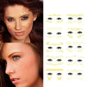 Little Stars Face Freckle Makeup Stickers 3D Temporary Tattoo Sticker Gold Stamping Masquerade Party 150x105mm 1pc/opp