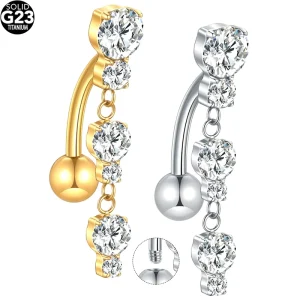 Long Dangle Stone Belly Piercing Ring Gold Plated Body Piercing for Gifts Engagement Parties Nipple Rings