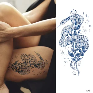 Long Lasting 2 Weeks Semi Permanent Tattoo Juice Ink Snake Temporary Tattoo Waterproof Dark Blue Fake Tattoo Stickers for Body