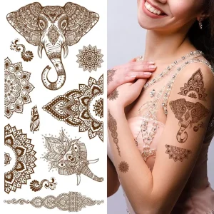 Long Lasting Body Art Tattoo Sticker OEM Label Custom Kids Waterproof Fake Funny Temporary Arabic Henna Sticker
