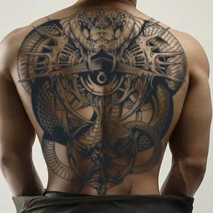 Long Lasting Herbal Juice Semi-Permanent Realistic Back Temporary Fake Tattoo Stencil Sticker for Men