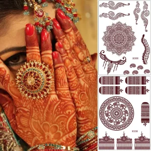 Long-Lasting Mandala Hand Tattoo Stickers Herbal Temporary Body Art Sticker with Intricate Floral Designs for Wedding, Festivals