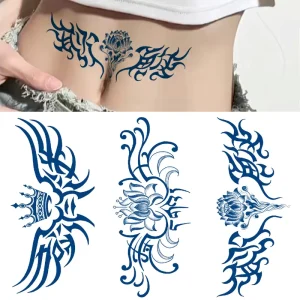Long Lasting Sexy Girl Lower Back Flower Tattoo Sticker Designs Organic Semi Permanent Temporary Tattoo Sticker for Women