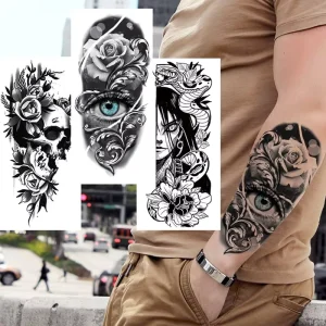 Long Lasting Water Transfer Cool Designs Half Sleeve Temporary Tattoo Sticker for Men