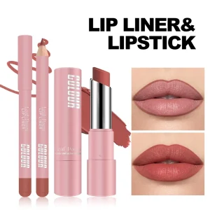Long Lasting Waterproof Matte Lipstick and Lip Liner Kit Makeup Lip Combo with Labeling