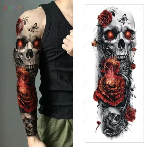 Long Lasting and Safe Full Arm Temporary Tattoo Sticker Tribal Design for Men’s Hand and Sleeve Body Tattoo
