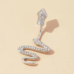 Long Snake 3 Colors Small Rose Gold Plated Rhinestone Decorated Stainless Steel Trendy Body Jewelry Navel Piercing Belly Ring