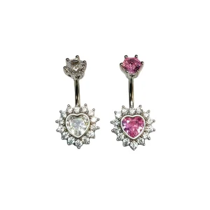 Love Heart Peach Heart Double Headed Zircon Navel Nail Diamond Inlaid Zircon Sparkling Navel Ring Spicy Girl Puncture Accessory