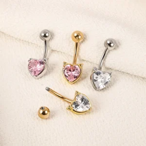Lover Series Belly Button Jewelry Stainless Steel Silver Plated Navel Belly Piercing With Clear Pink Zircon