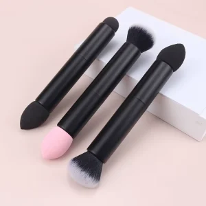 Low MOQ Customized Double Ended Large Flat Kabuki Foundation Brush Premium Synthetic Dual-ended Fluffy Face Foundation Brush