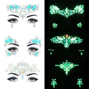 Luminous Face Jewelry Self-Adhesive Fluorescent Rhinestone Stickers Flat Back Halloween for Faces