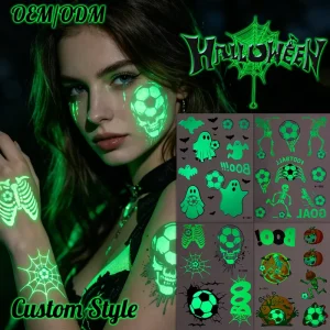 Luminous Halloween Temporary Tattoo Stickers Glow in the Dark Ghost Bat Fake Tattoos for Kids Party Supplies Waterproof Body Art