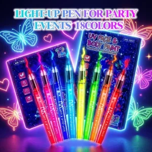 Luminous Highlighters Waterproof Quick Drying Skin-Friendly Face & Body Paint UV Glow Dark Fine Tip Tattoo Pens Set