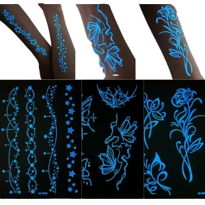 Luminous Waterproof Temporary Tattoo Sticker Glow in Dark Floral Snake Fake Body Art Decoration Custom Logo