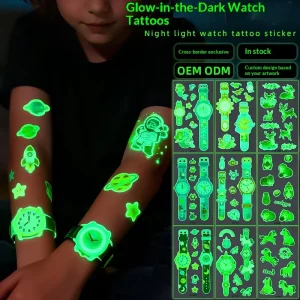 Luminous Wristwatch Temporary Tattoos Waterproof Glow in the Dark Horse Elk Animals Designs Tattoo Stickers for Birthday Party